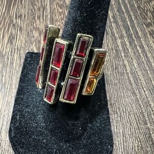 Heidi Daus Red & Orange Glass Gold Tone Ring Size 5.5 B29